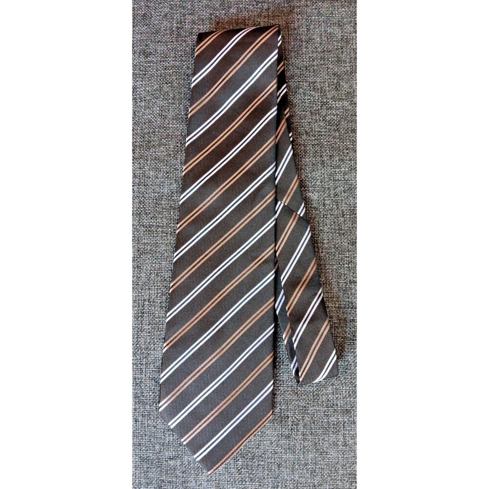 Tie 70s 80s 90s Y2K Enrico Fertuchie Brown Tan White Stripe 4 Wide 57 Long